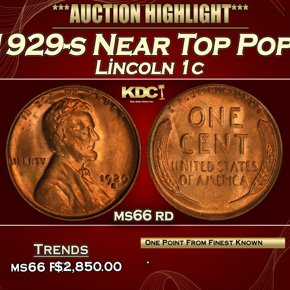 1929-s Lincoln Cent Near Top Pop! 1c ms66 rd SEGS (1 of 4)