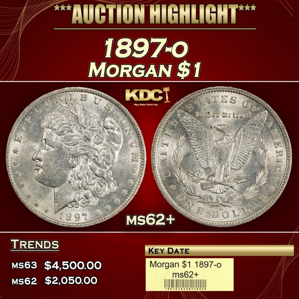 1897-o Morgan Dollar $1 ms62+ USCG: 1897-o Morgan Dollar $1 ms62+ USCG. 0