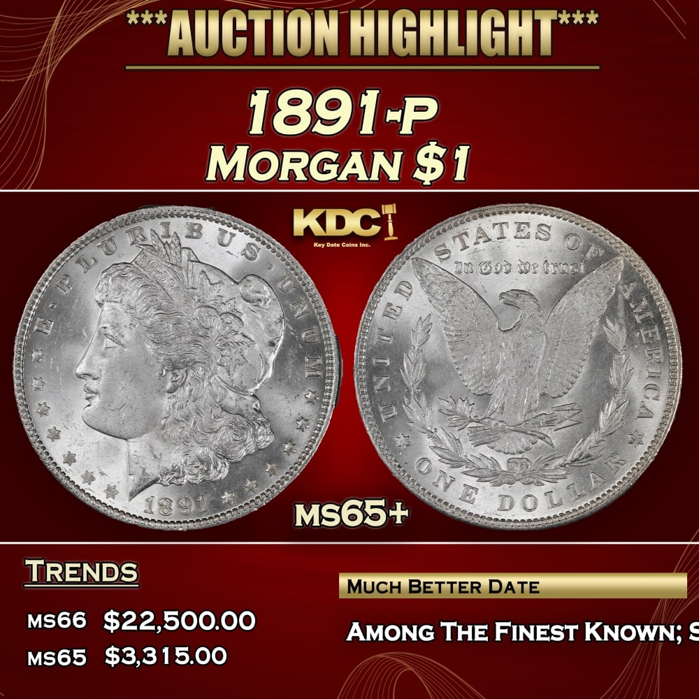 1891-p Morgan Dollar $1 ms65+ SEGS: 1891-p Morgan Dollar $1 ms65+ SEGS. 0