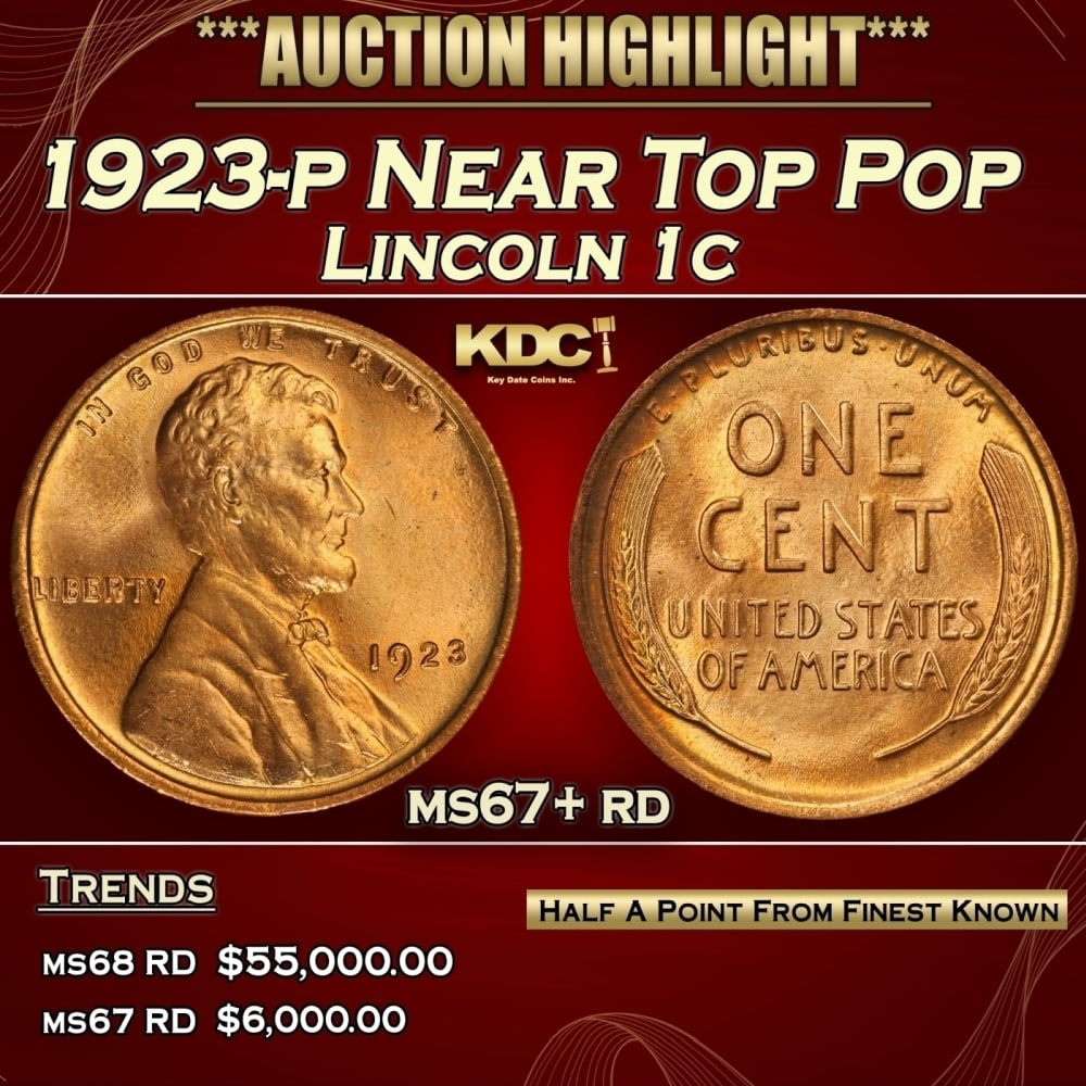 1923-p Lincoln Cent Near Top Pop 1c ms67+ rd SEGS: 1923-p Near Top Pop Lincoln Cent 1c ms67+ rd SEGS. 0