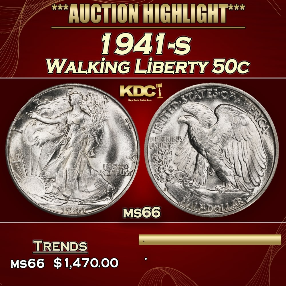 1941-s Walking Liberty Half Dollar 50c ms66 SEGS: 1941-s Walking Liberty Half Dollar 50c ms66 SEGS. 0