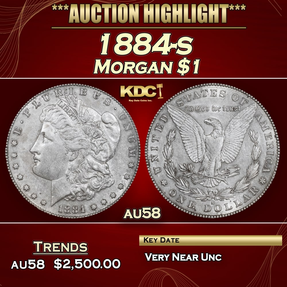 1884-s Morgan Dollar $1 au58 SEGS: 1884-s Morgan Dollar $1 au58 SEGS. 0