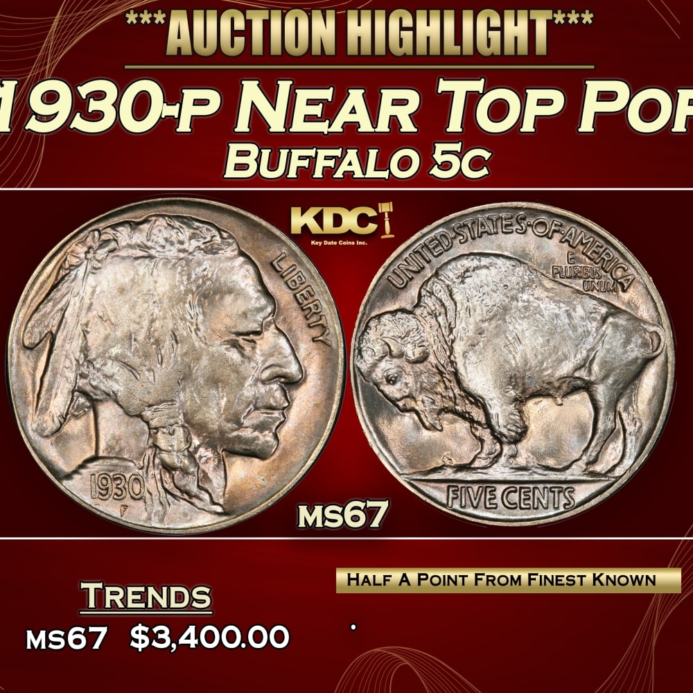 1930-p Buffalo Nickel Near Top Pop 5c ms67 SEGS: 1930-p Near Top Pop Buffalo Nickel 5c ms67 SEGS. 0