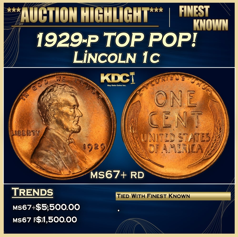 1929-p Lincoln Cent TOP POP! 1c ms67+ rd SEGS: 1929-p TOP POP! Lincoln Cent 1c ms67+ rd SEGS. 0
