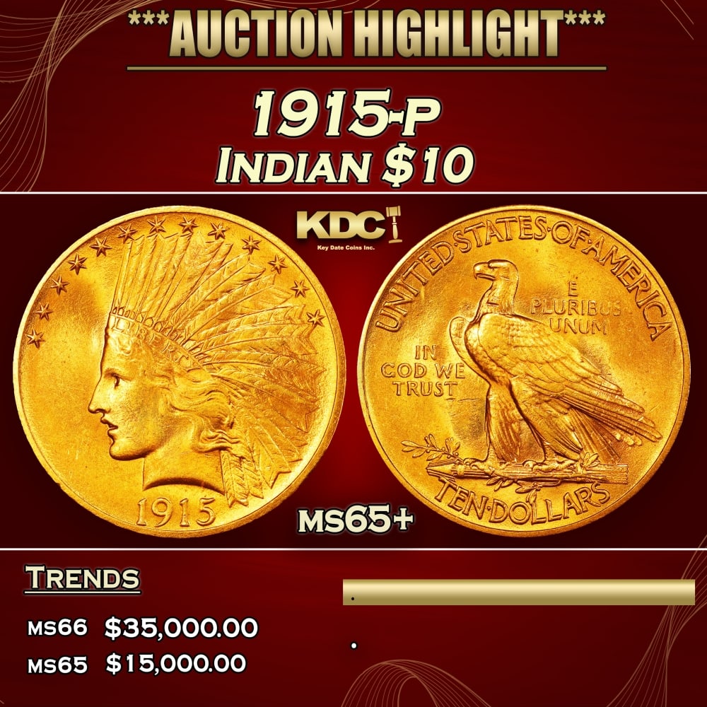 1915-p Gold Indian Eagle $10 ms65+ SEGS: 1915-p Gold Indian Eagle $10 ms65+ SEGS. 0