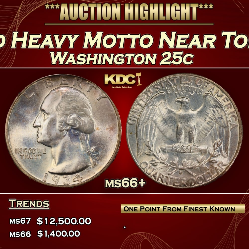 1934-d Heavy Motto Washington Quarter Near Top Pop 25c ms66+ SEGS (1 of 4)