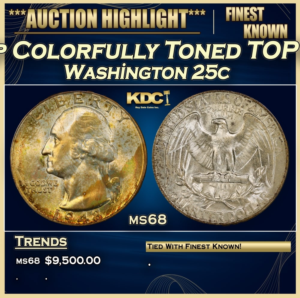1948-p Washington Quarter Colorfully Toned TOP POP! 25c ms68 SEGS (1 of 4)
