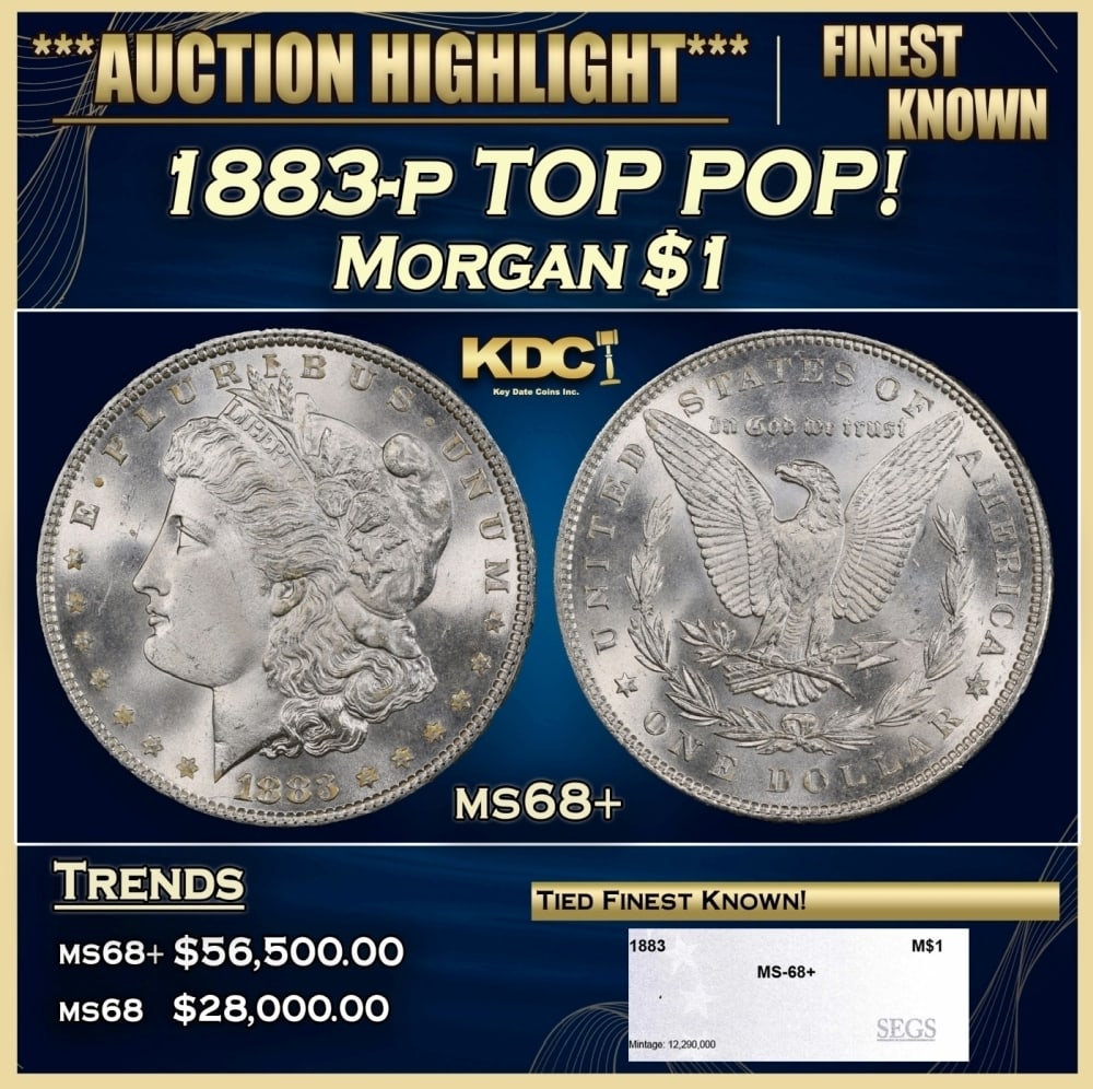 1883-p Morgan Dollar TOP POP! $1 ms68+ SEGS: 1883-p TOP POP! Morgan Dollar $1 ms68+ SEGS. 0