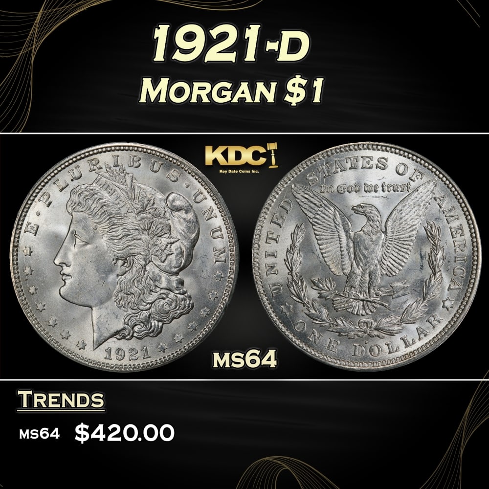 1921-d Morgan Dollar $1 Grades ms64: 1921-d Morgan Dollar $1 Grades ms64. 0