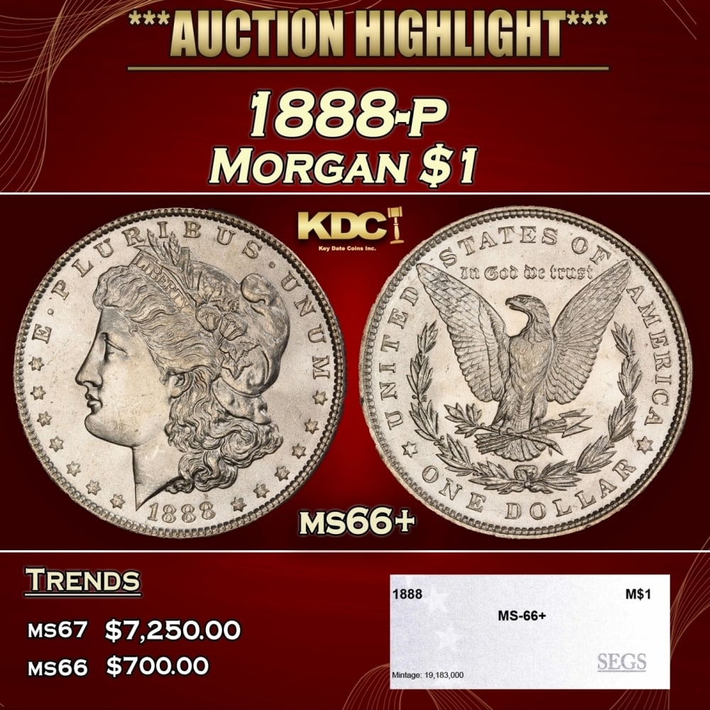 1888-p Morgan Dollar $1 ms66+ SEGS: 1888-p Morgan Dollar $1 ms66+ SEGS. 0