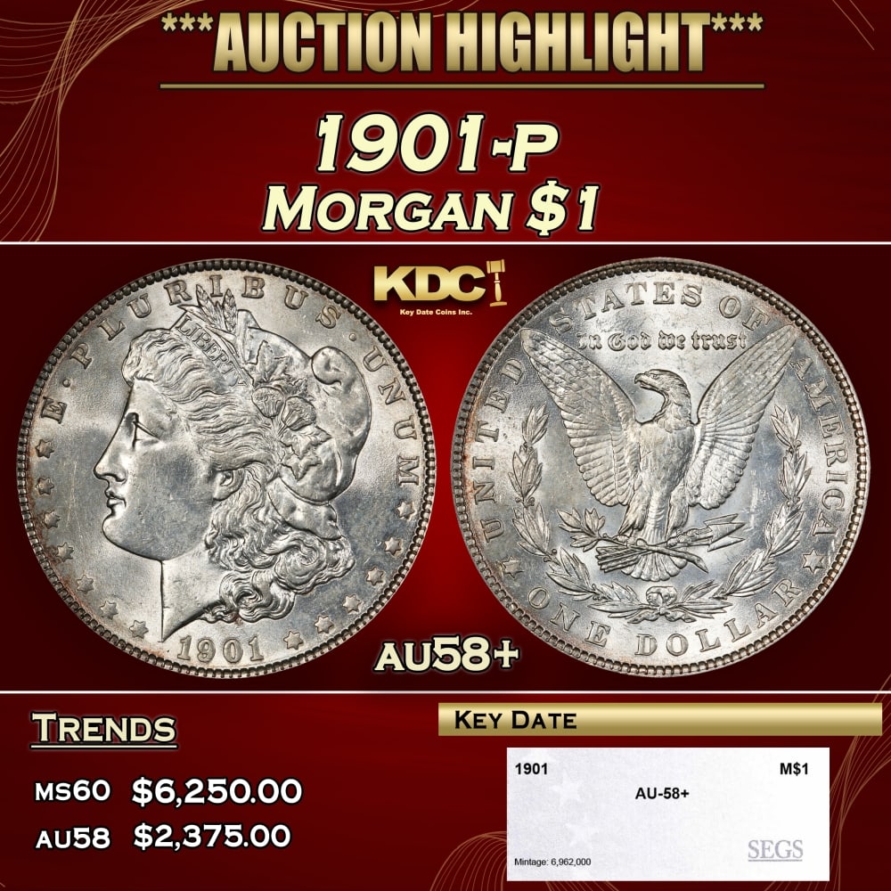 1901-p Morgan Dollar $1 au58+ SEGS (1 of 4)