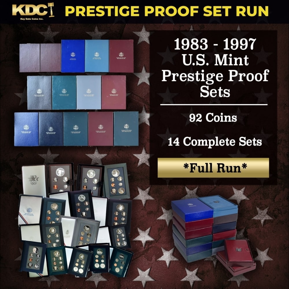 1983-1997 Full Run of US Mint Prestige Proof Sets - 92 Coins, 14 Complete Sets: 1983-1997 Full Run of US Mint Prestige Proof Sets - 92 Coins, 14 Complete Sets. 1983-1997 Full Run of US Mint Prestige Proof Sets - 92 Coins, 14 Complete Sets. In 1983, the mint released a special min