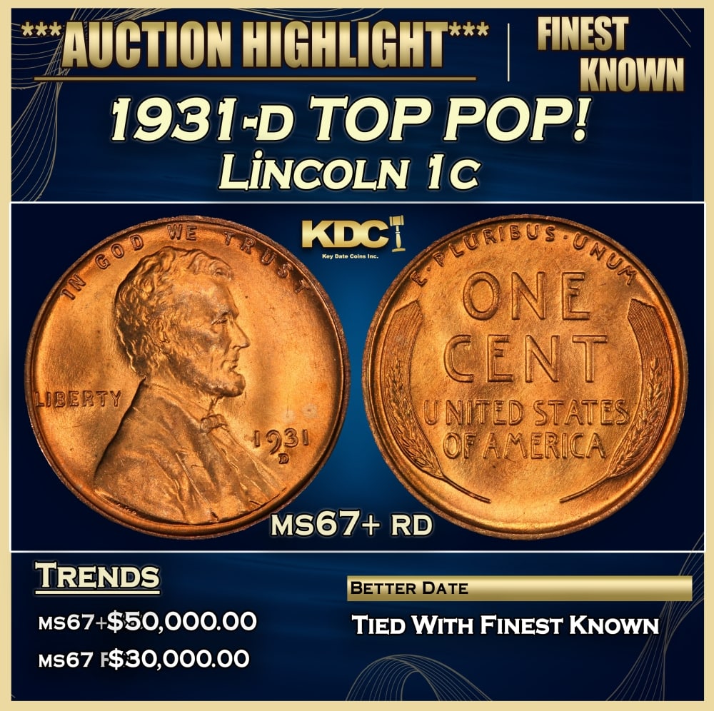 1931-d Lincoln Cent TOP POP! 1c ms67+ rd SEGS: 1931-d TOP POP! Lincoln Cent 1c ms67+ rd SEGS. 0