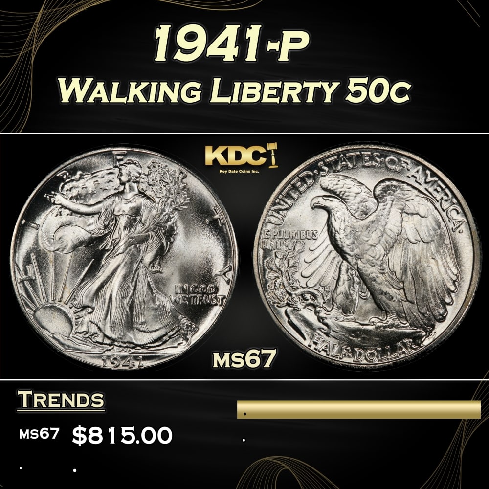 1941-p Walking Liberty Half Dollar 50c ms67 SEGS: 1941-p Walking Liberty Half Dollar 50c ms67 SEGS. 0