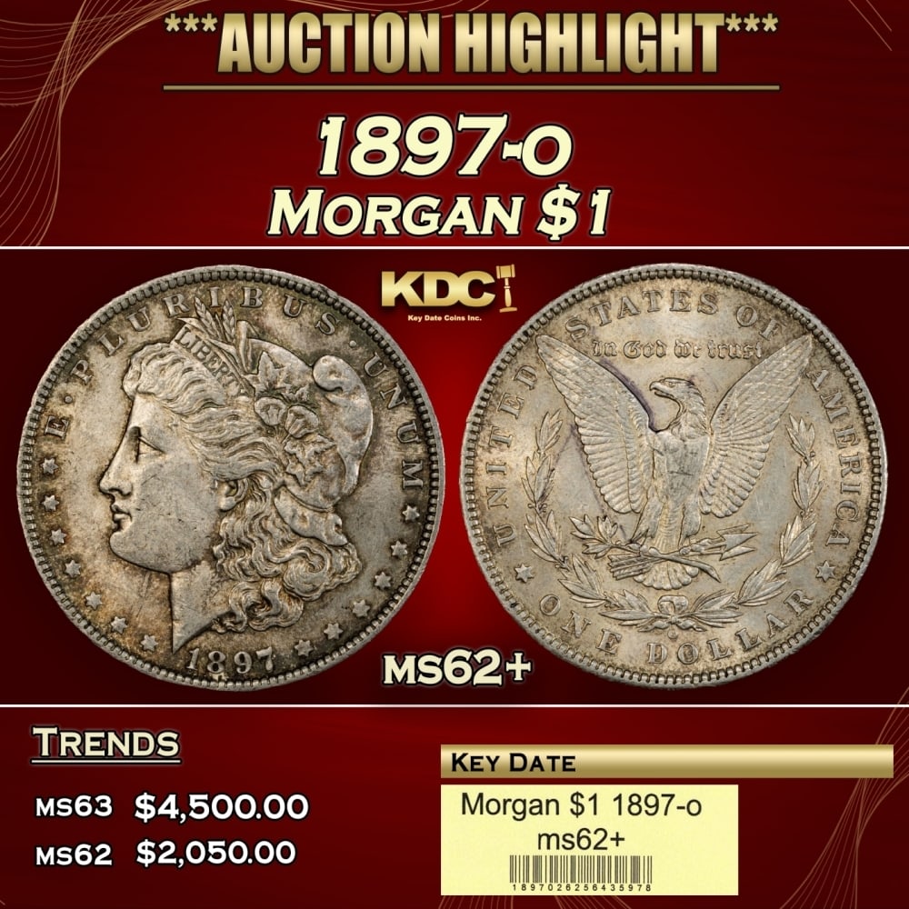 1897-o Morgan Dollar $1 ms62+ USCG: 1897-o Morgan Dollar $1 ms62+ USCG. 0