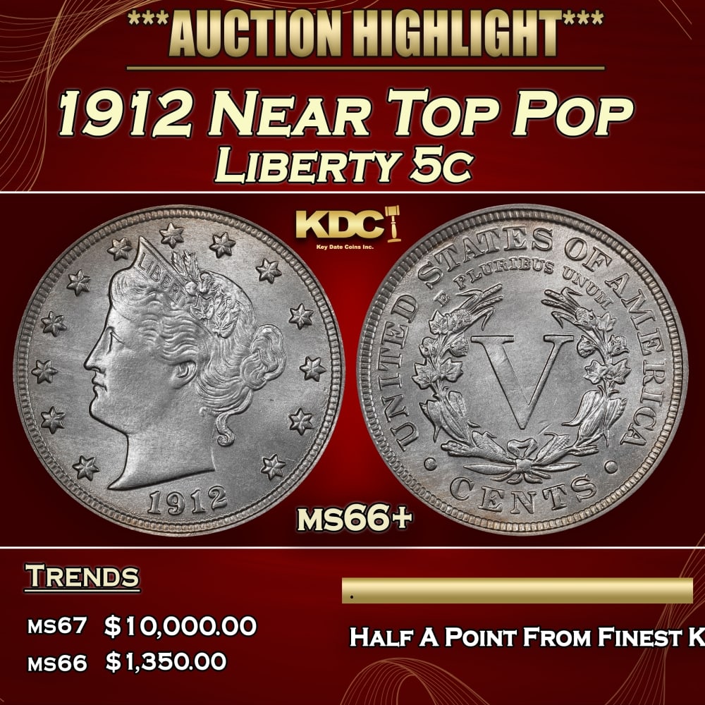 1912 Liberty Nickel Near Top Pop 5c ms66+ SEGS (1 of 4)