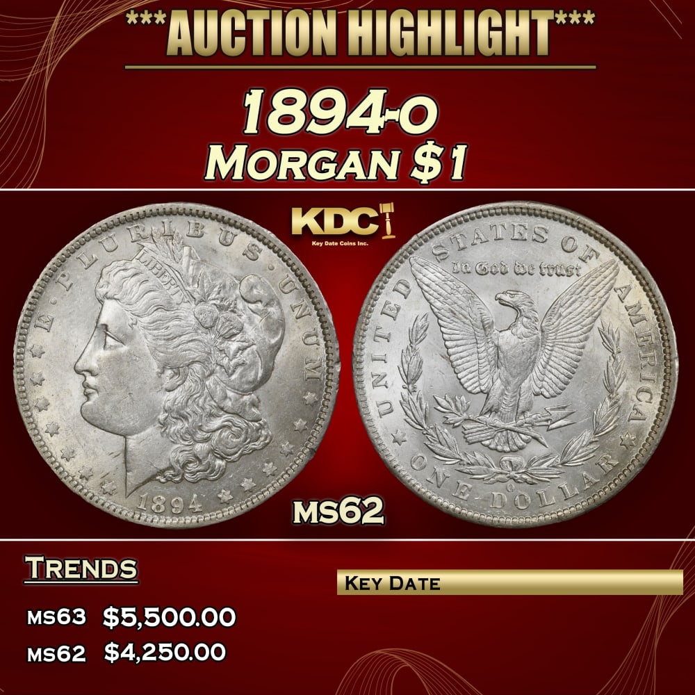 1894-o Morgan Dollar $1 ms62 USCG: 1894-o Morgan Dollar $1 ms62 USCG. 0