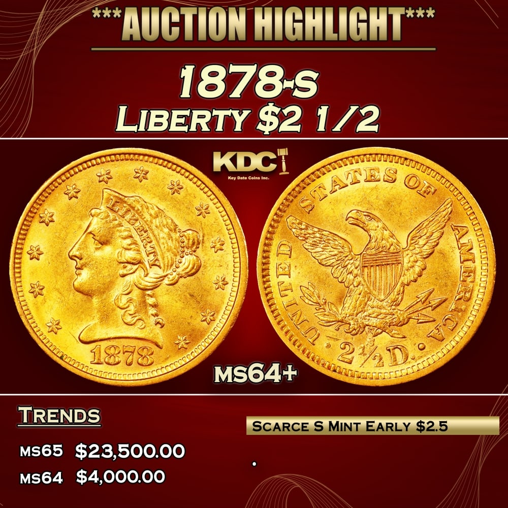 1878-s Gold Liberty Quarter Eagle $2 1/2 ms64+ SEGS: 1878-s Gold Liberty Quarter Eagle $2 1/2 ms64+ SEGS. 0