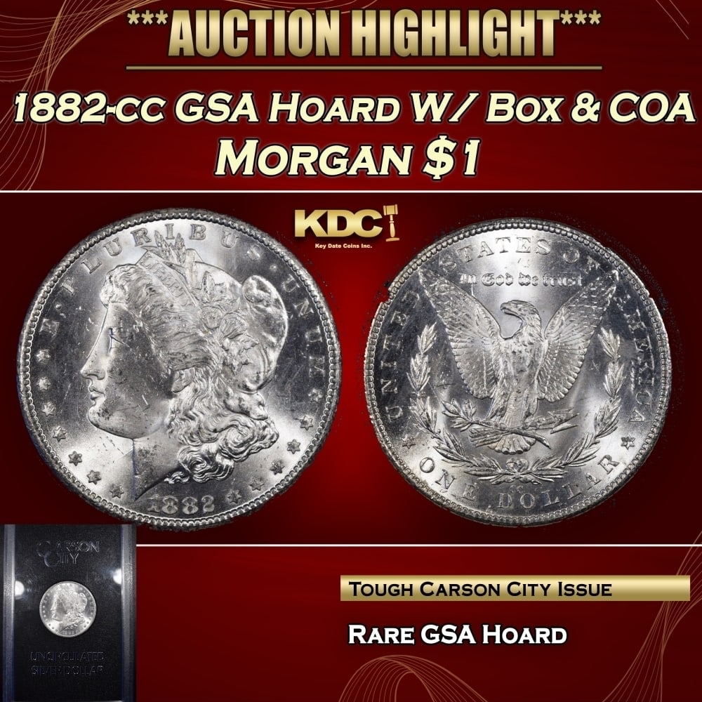 1882-cc Morgan Dollar GSA Hoard W/ Box & COA $1 Grades n/a: 1882-cc GSA Hoard W/ Box & COA Morgan Dollar $1 Grades n/a. 0