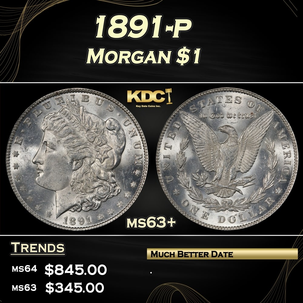 1891-p Morgan Dollar $1 Grades ms63+ (1 of 3)