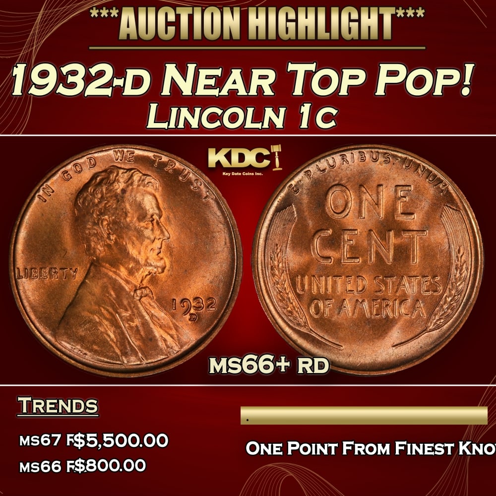 1932-d Lincoln Cent Near Top Pop! 1c ms66+ rd SEGS: 1932-d Near Top Pop! Lincoln Cent 1c ms66+ rd SEGS. 0