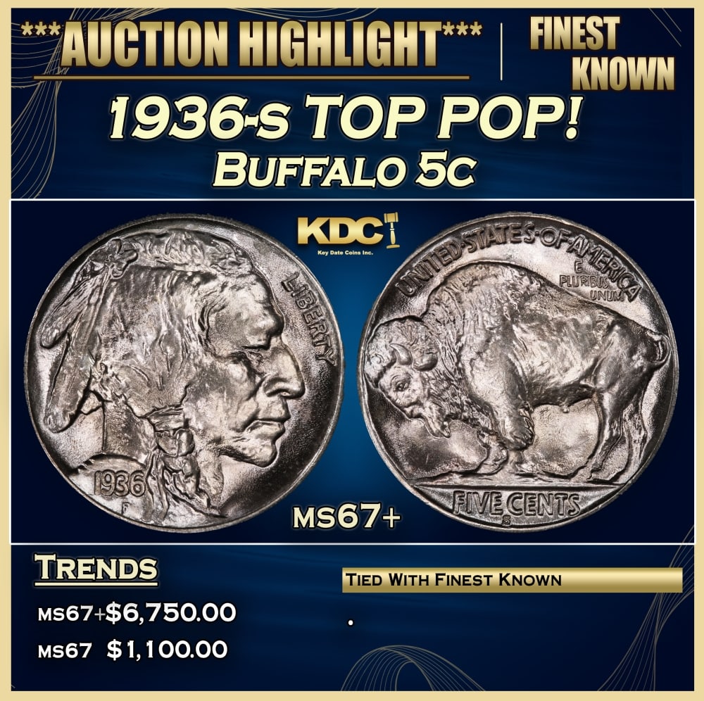 1936-s Buffalo Nickel TOP POP! 5c ms67+ SEGS: 1936-s TOP POP! Buffalo Nickel 5c ms67+ SEGS. 0