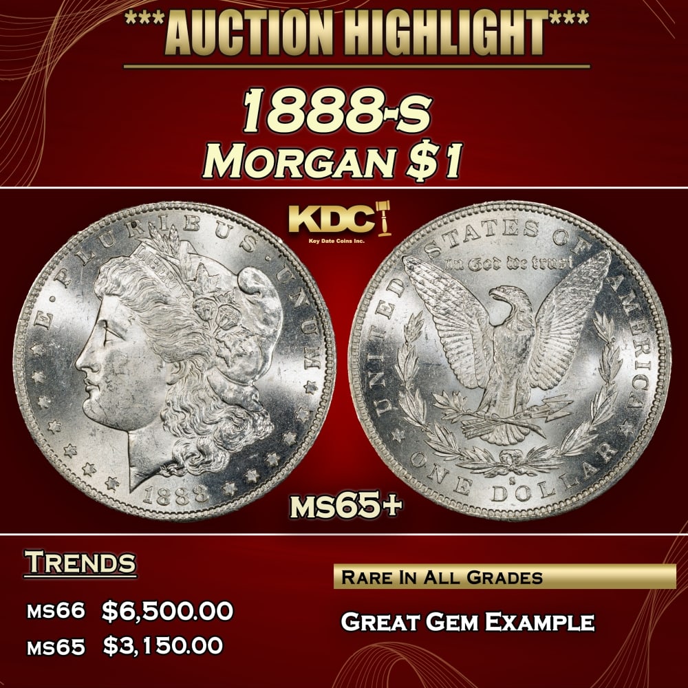 1888-s Morgan Dollar $1 ms65+ SEGS: 1888-s Morgan Dollar $1 ms65+ SEGS. 0