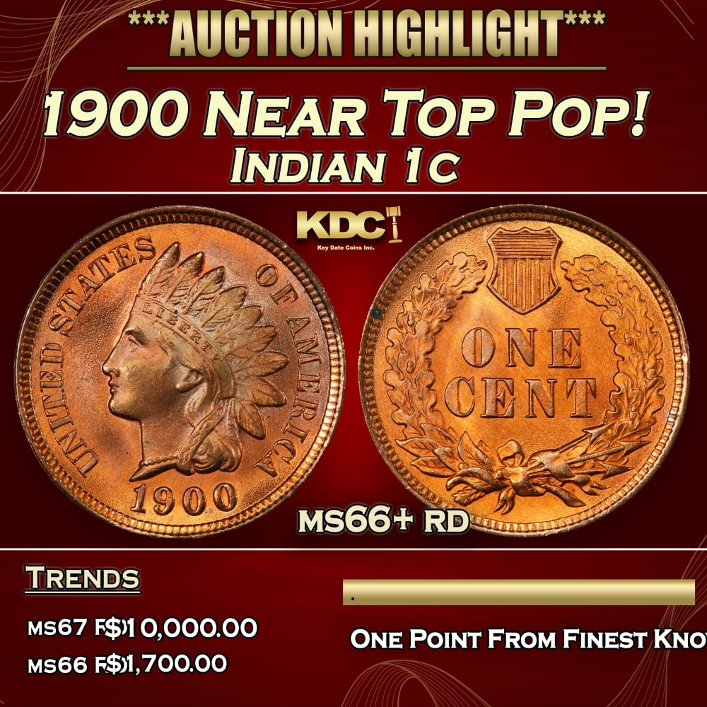 1900 Indian Cent Near Top Pop! 1c ms66+ rd SEGS: 1900 Near Top Pop! Indian Cent 1c ms66+ rd SEGS. 0