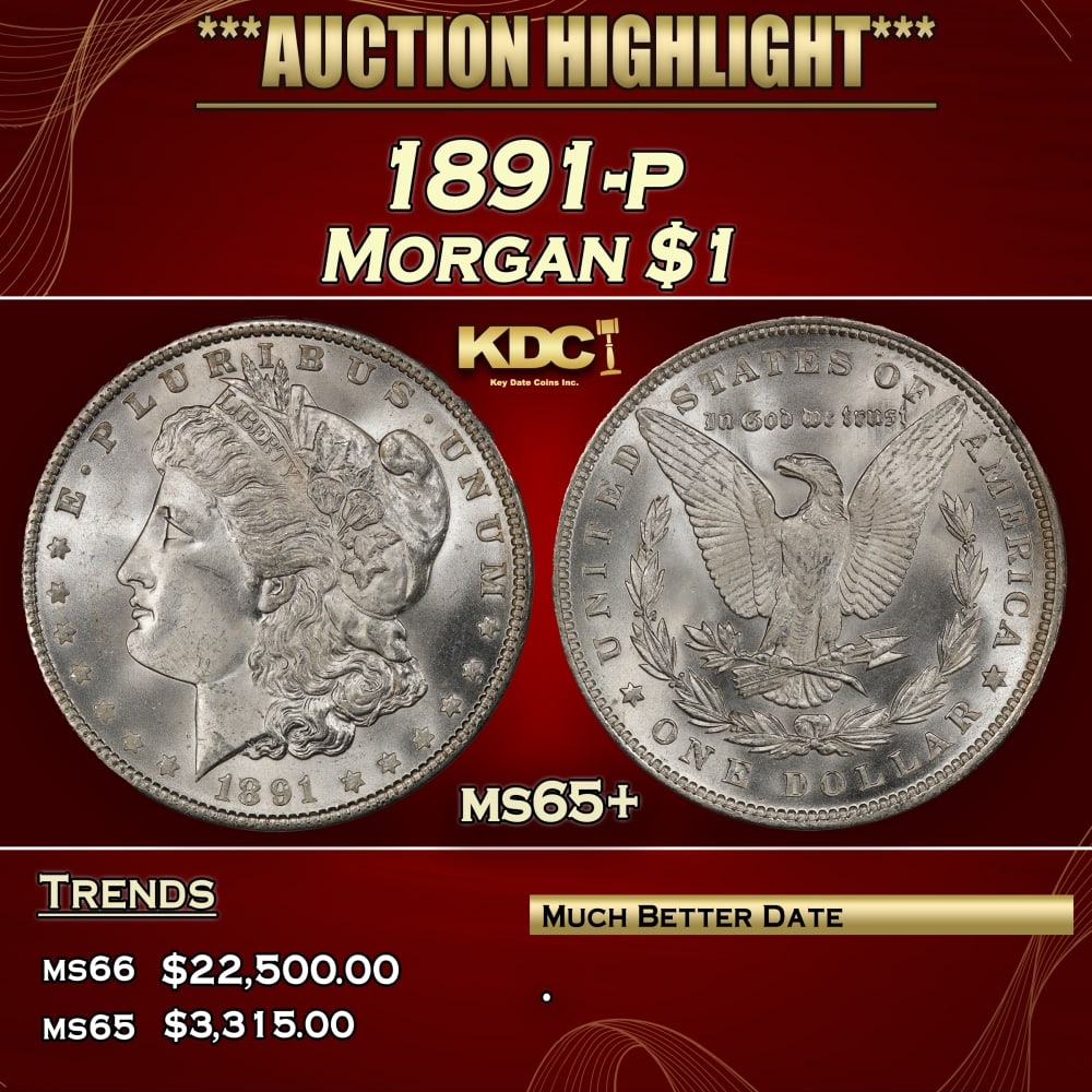 1891-p Morgan Dollar $1 ms65+ SEGS: 1891-p Morgan Dollar $1 ms65+ SEGS. 0