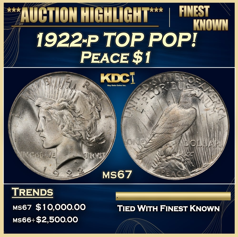 1922-p Peace Dollar TOP POP! $1 ms67 SEGS: 1922-p TOP POP! Peace Dollar $1 ms67 SEGS. 0