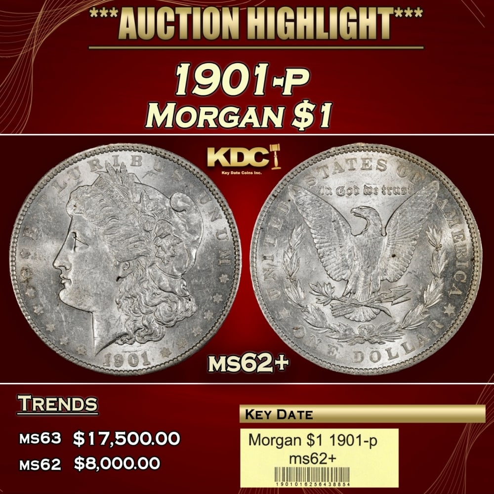 1901-p Morgan Dollar $1 ms62+ USCG (1 of 4)