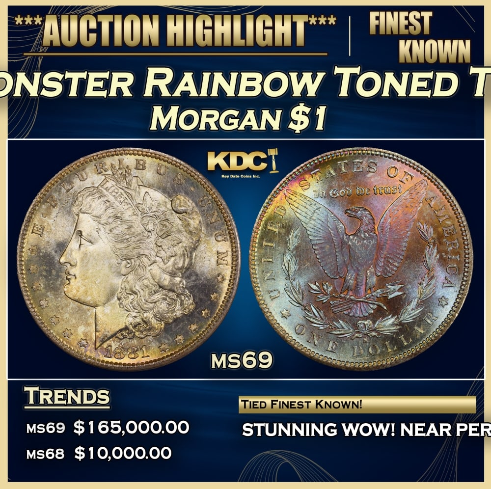 1881-s Morgan Dollar Monster Rainbow Toned TOP POP! $1 ms69 SEGS: 1881-s Monster Rainbow Toned TOP POP! Morgan Dollar $1 ms69 SEGS. 0
