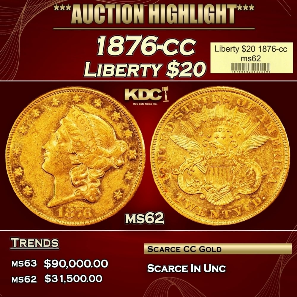 1876-cc Gold Liberty Double Eagle $20 ms62 USCG (1 of 4)