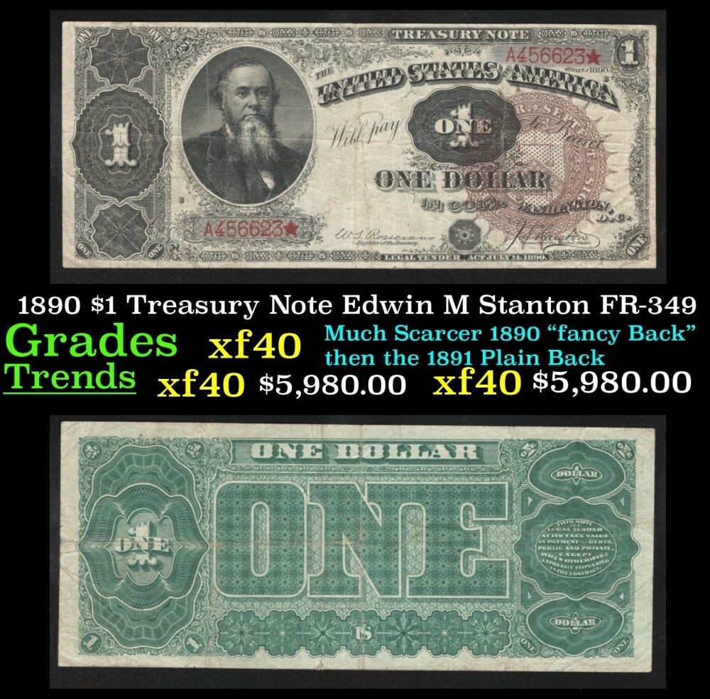 1890 Rosecrans/Nebeker FR-349 $1 Treasury Note Grades xf (1 of 3)