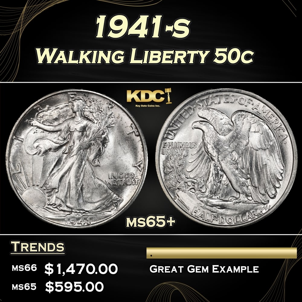 1941-s Walking Liberty Half Dollar 50c Grades ms65+: 1941-s Walking Liberty Half Dollar 50c Grades ms65+. 0