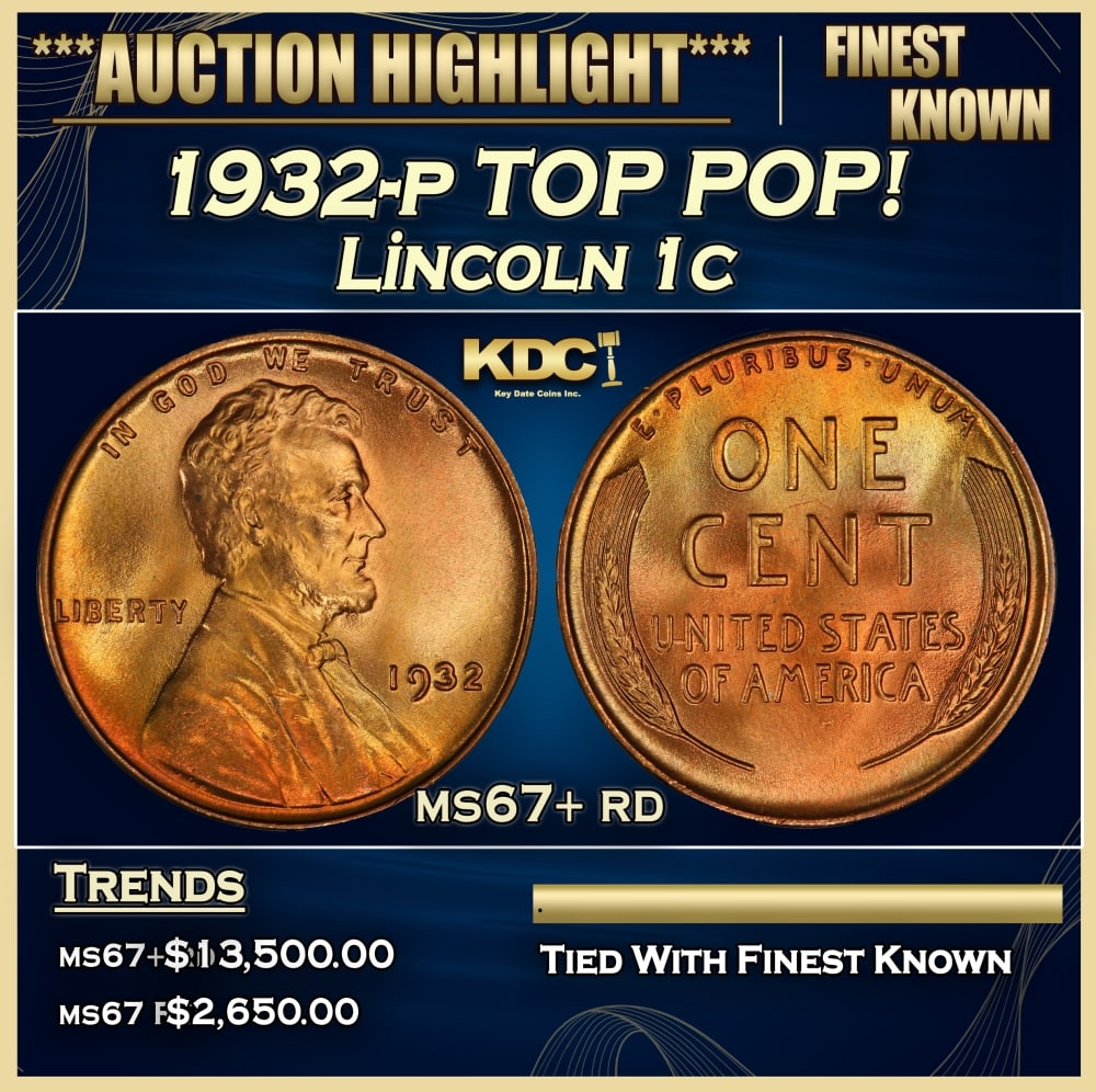 1932-p Lincoln Cent TOP POP! 1c ms67+ rd SEGS (1 of 3)