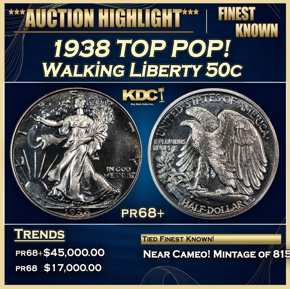 1938 Proof Walking Liberty Half Dollar TOP POP! 50c pr68+ SEGS (1 of 3)