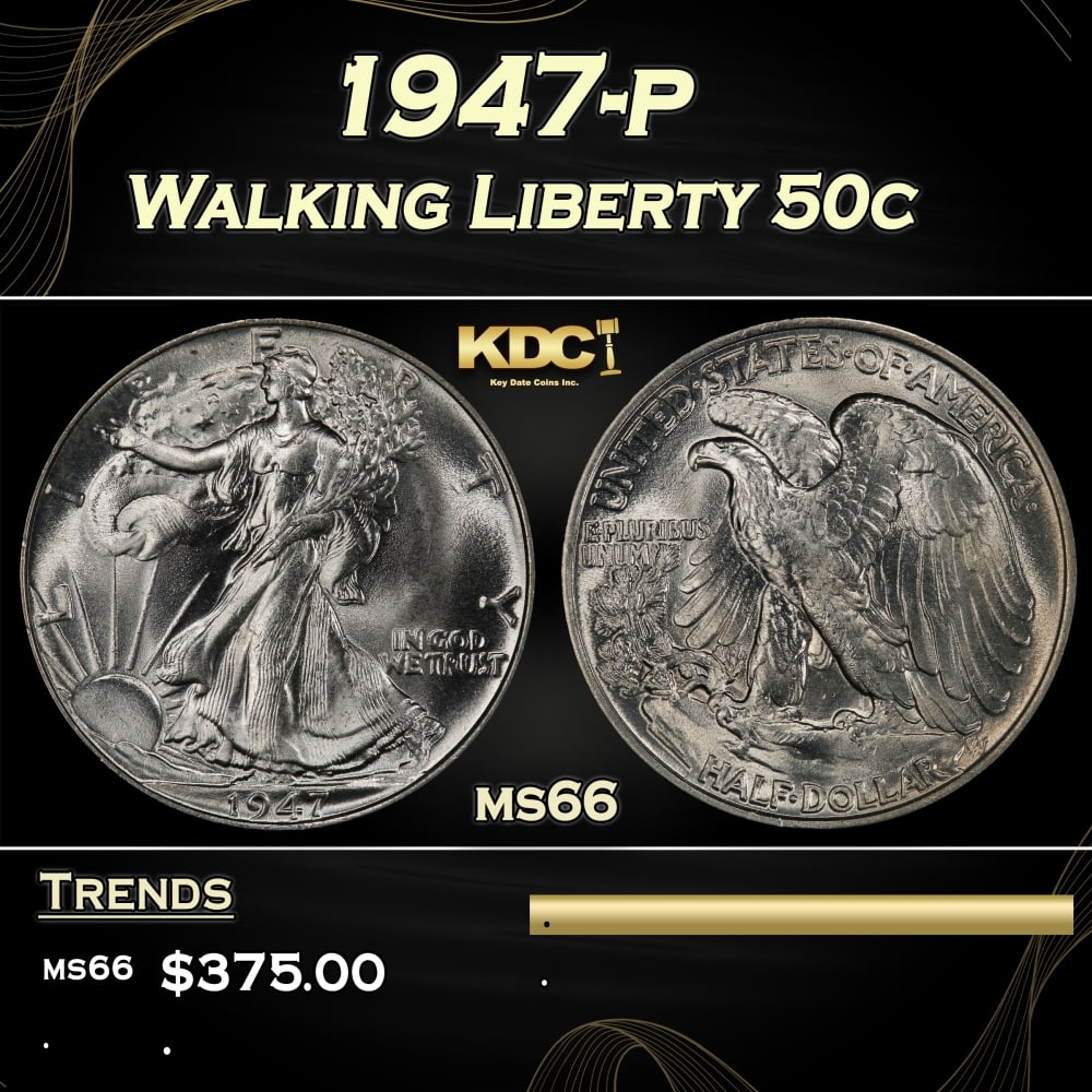 1947-p Walking Liberty Half Dollar 50c Grades ms66 (1 of 3)