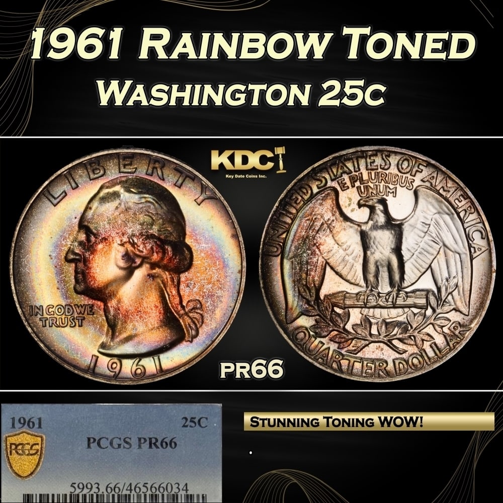 PCGS 1961 Proof Washington Quarter Rainbow Toned 25c pr66 PCGS (1 of 4)