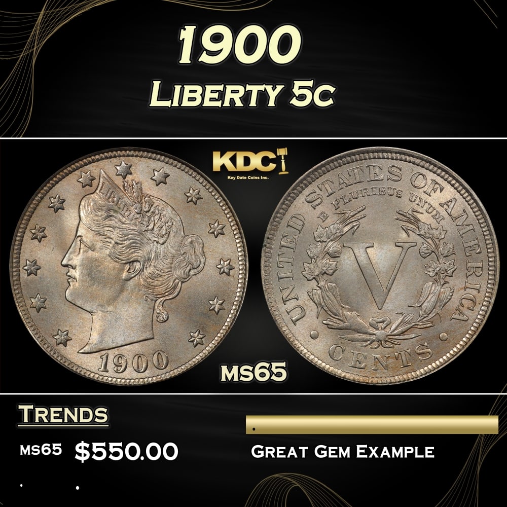 1900 Liberty Nickel 5c Grades ms65 (1 of 3)