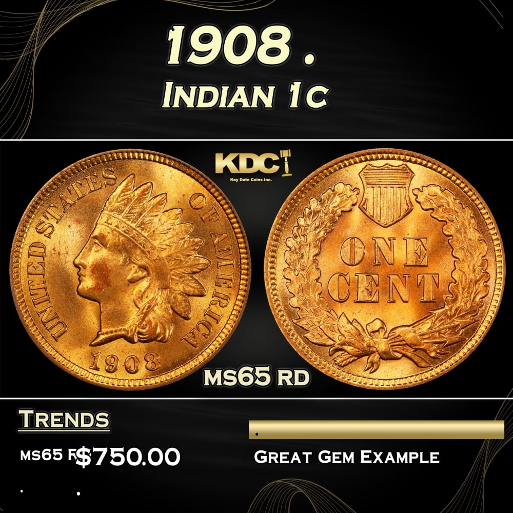 1908 Indian Cent . 1c Grades ms65 rd (1 of 3)