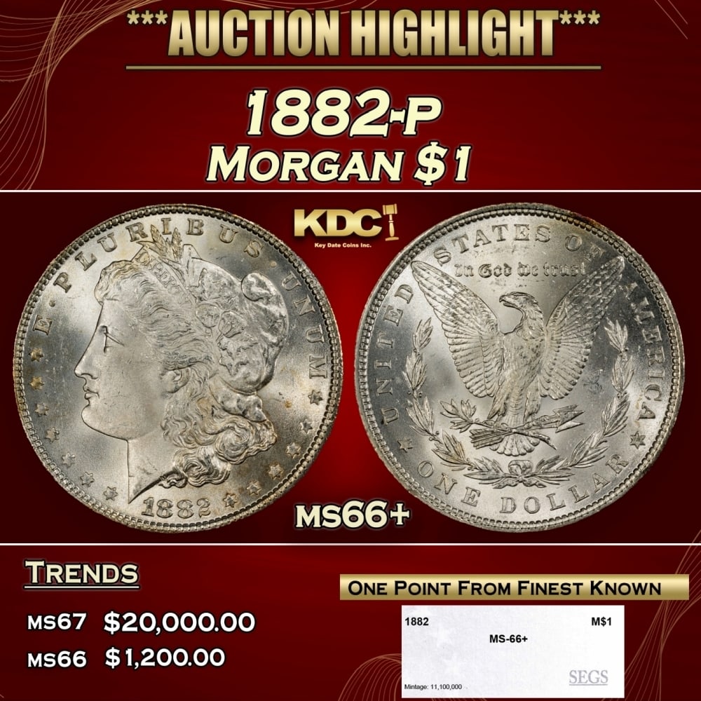 1882-p Morgan Dollar $1 ms66+ SEGS: 1882-p Morgan Dollar $1 ms66+ SEGS. 0