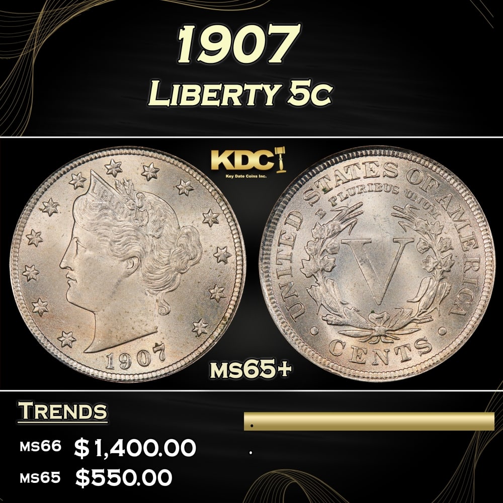 1907 Liberty Nickel 5c ms65+ SEGS (1 of 3)