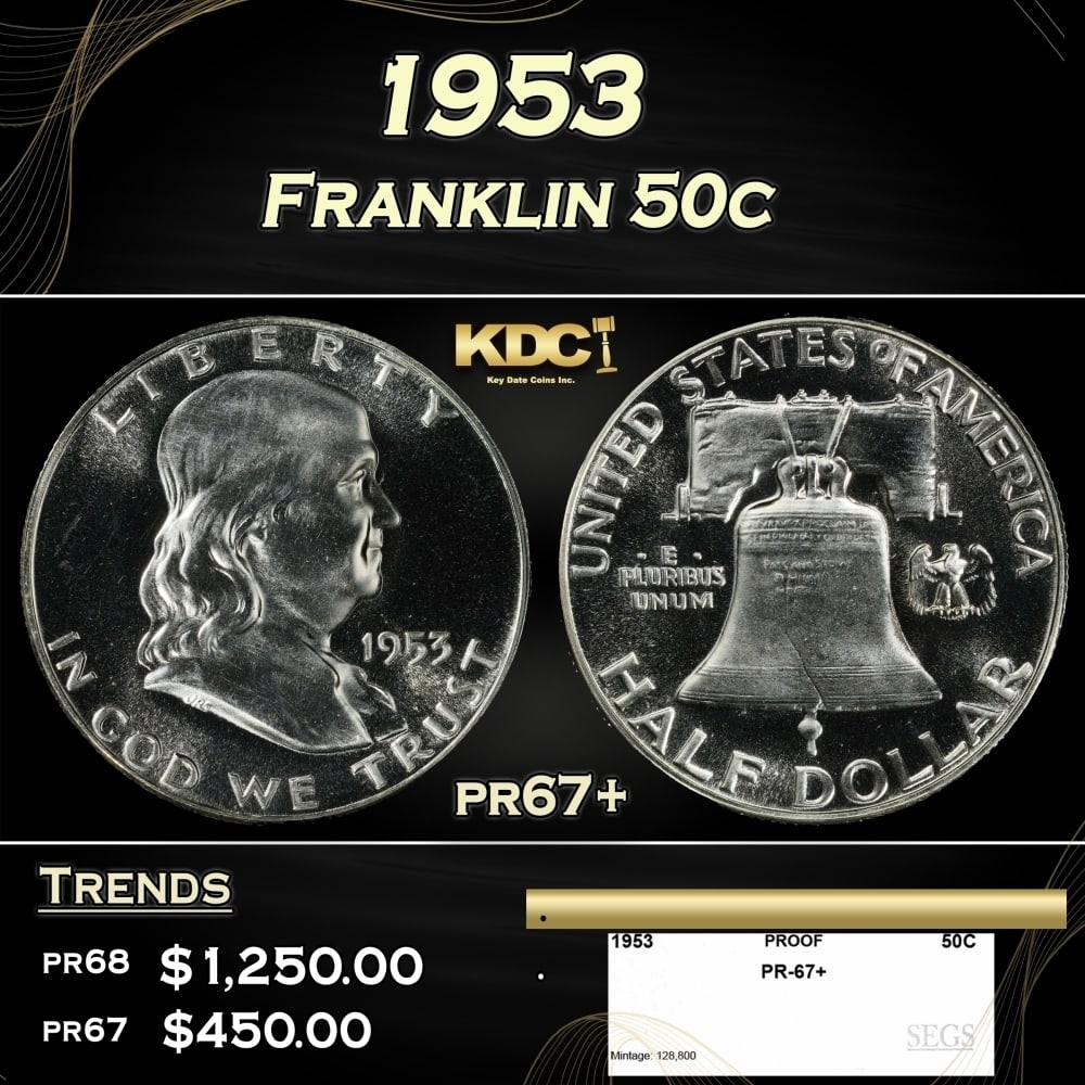 1953 Proof Franklin Half Dollar 50c pr67+ SEGS (1 of 4)