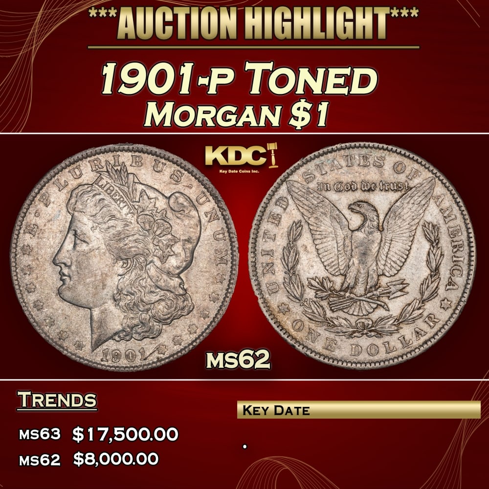1901-p Morgan Dollar Toned $1 ms62 USCG: 1901-p Toned Morgan Dollar $1 ms62 USCG. 0