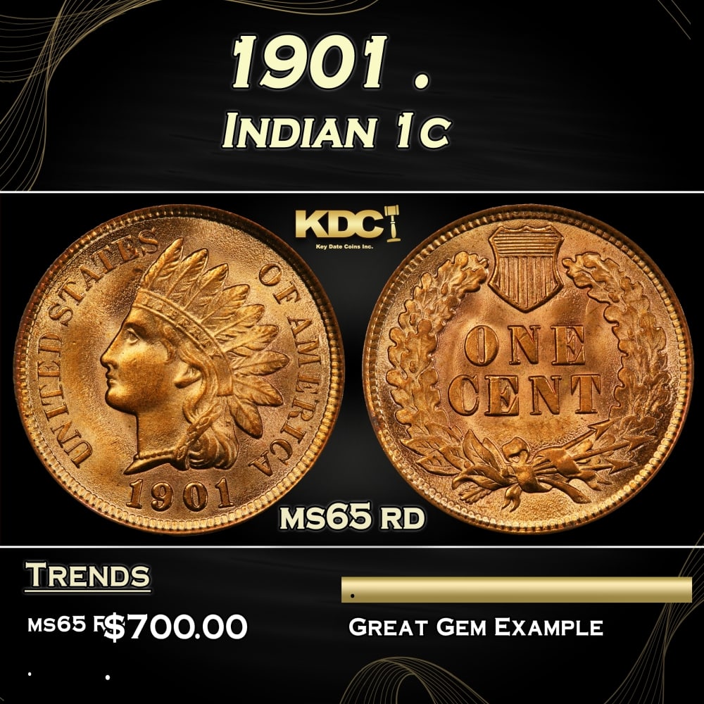 1901 Indian Cent . 1c Grades ms65 rd (1 of 3)