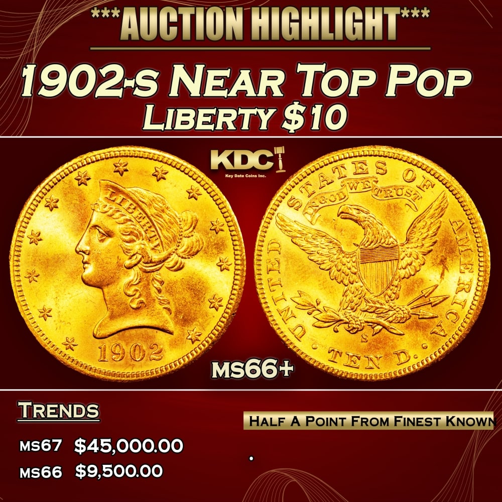 1902-s Gold Liberty Eagle Near Top Pop $10 ms66+ SEGS (1 of 3)