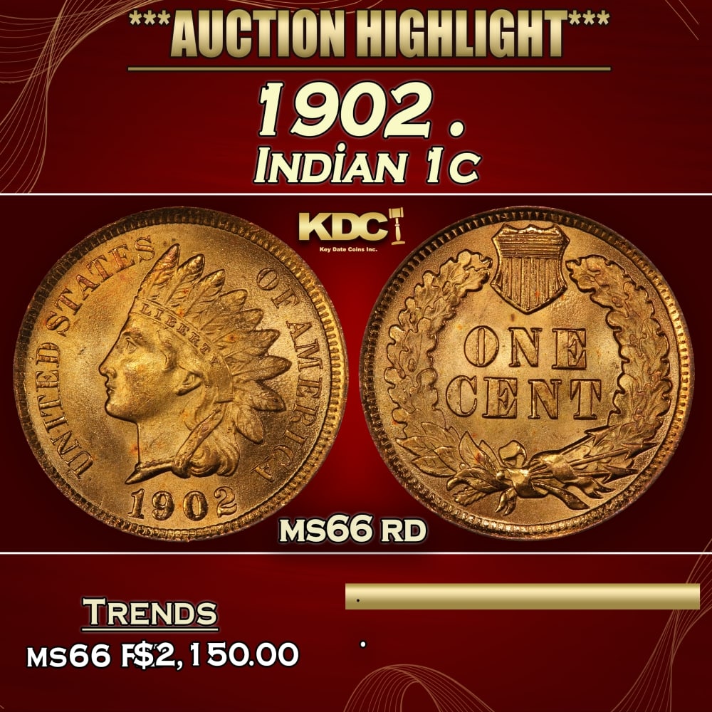 1902 Indian Cent . 1c ms66 rd SEGS (1 of 3)