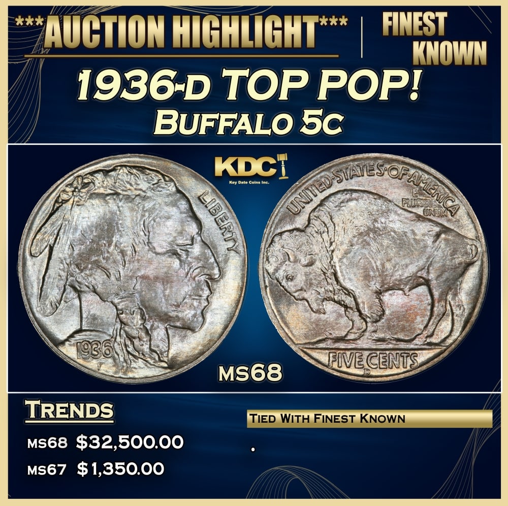 1936-d Buffalo Nickel TOP POP! 5c ms68 SEGS (1 of 3)