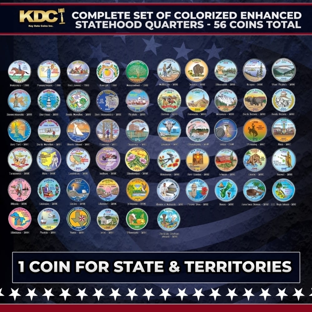 1999-2009 Complete Set of Colorized Enhanced Statehood Quarters - 56 Coins Total Other Toy (1 of 1)